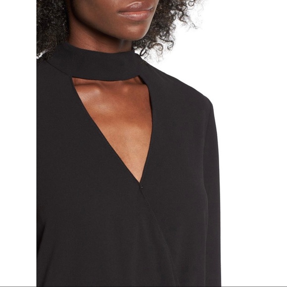 Black Faux Wrap Choker Collar Blouse - Picture 3 of 7